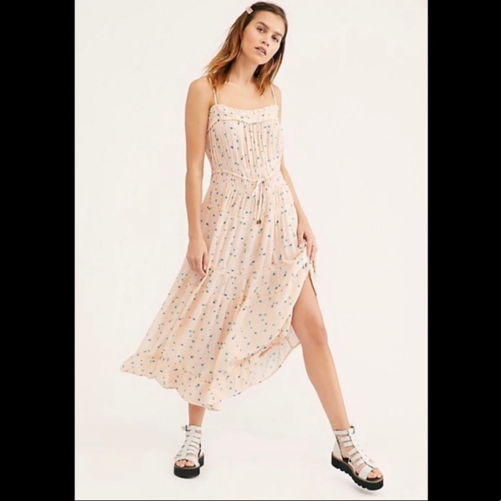 Free People Just Peachy Midi Dress Blush Combo